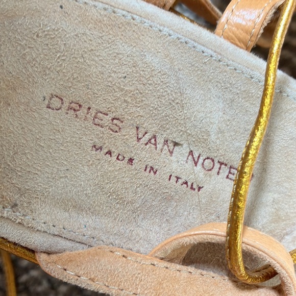 Dries Van Noten wedge Heel Gold and Peach suede Sandals, size 38.5 NEW - Picture 2 of 11